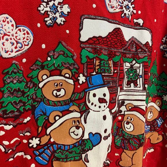 Nutcracker Kids Vintage Red Christmas Winter Glitter Crewneck Sweater Size Small - Picture 5 of 5